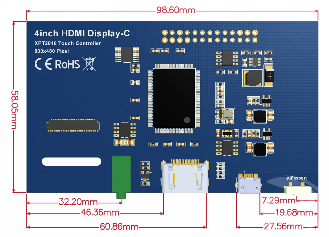 800X480 LCD Control Board 4′ ′ HDMI Input Raspberry Pi Monitor with Touch Control